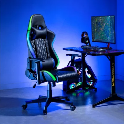 E-Sports RGB Lights PU Gaming Chair con reposacabezas, soporte lumbar