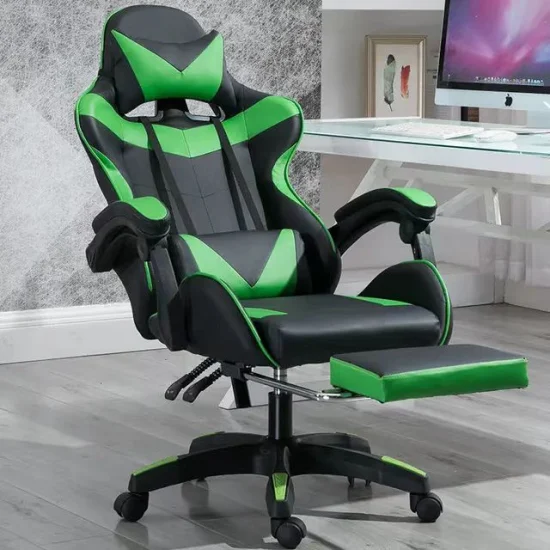 Silla de juego para adultos con soporte lumbar de masaje para PC de estilo de carreras de tela transpirable